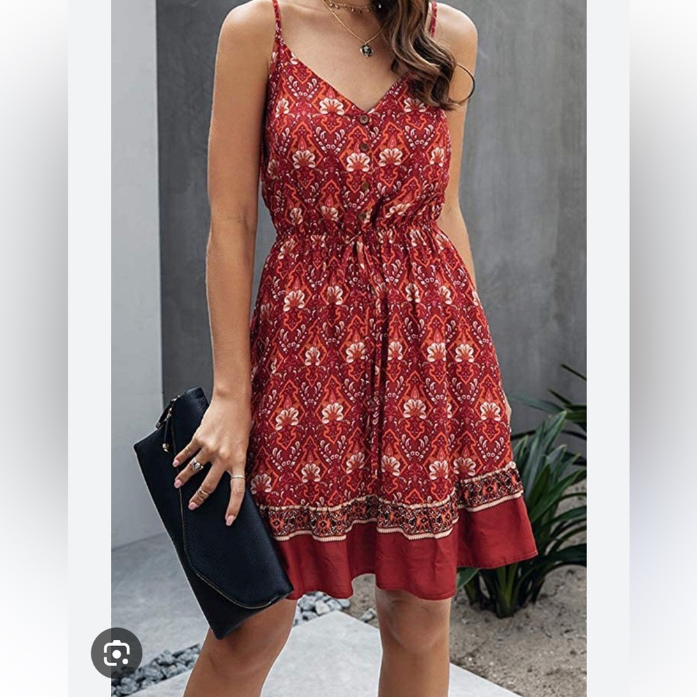 Spaghetti Strap Summer Short Dress Floral Print Mini Dress Size Small